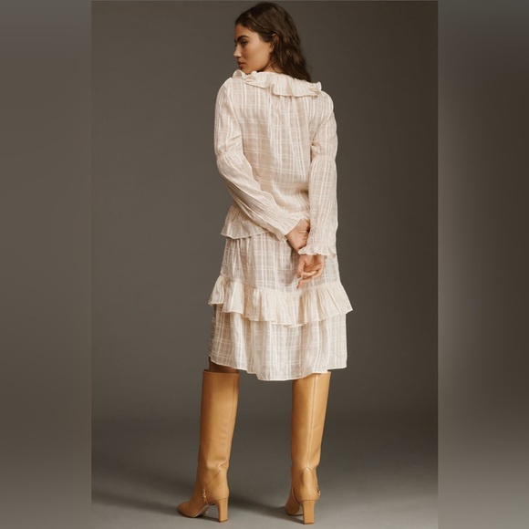 ✨ Anthropologie Long-Sleeve Sheer Ruffled Tunic Dress - Picture 3 of 11
